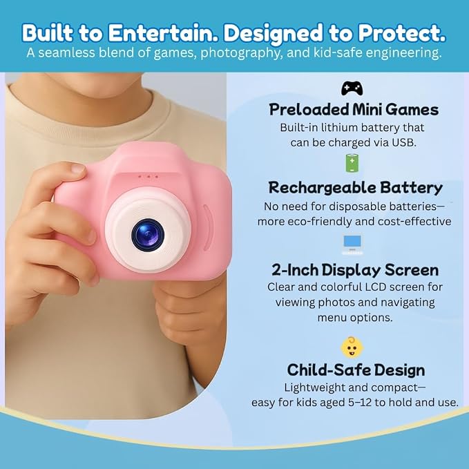 Mini Kids Digital Camera – 12MP Photos & 1080P Video, 2-Inch Screen, USB Rechargeable