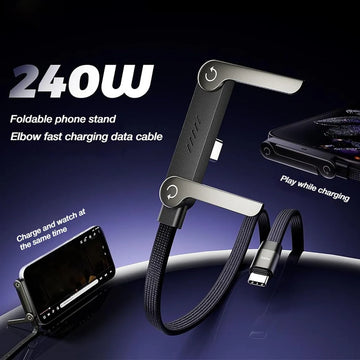 Sideways Phone Charger, 2-in-1 Invisible Holder Charger Cable, 240w Fast Charging